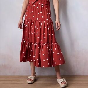 Petite LC Lauren Conrad Three Tier Midi Skirt Rust Polka Dots Size XL